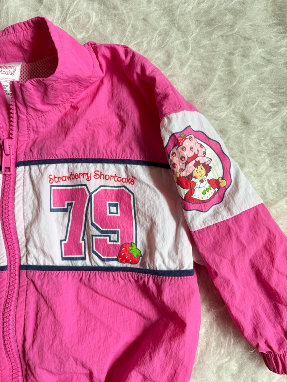 Strawberry Shortcake Baby Girl Pink & White Zip Windbreaker Jacket - Picture 3 of 3